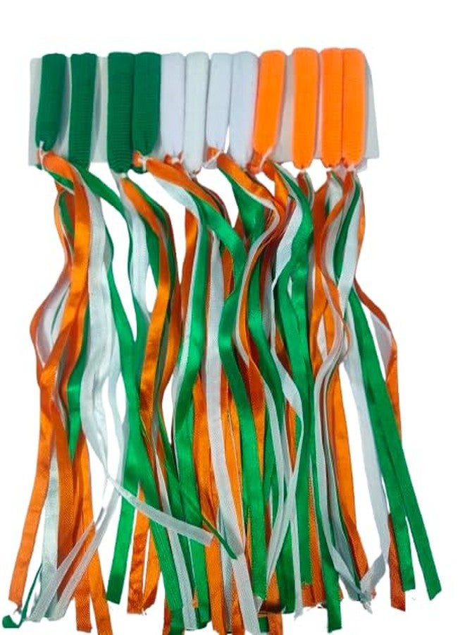 WECROO Tricolor Rubber Streamers,Wrist Bands Hand Waving Streamers for Independence Day, Republic Day, Sports & Party Decorations (Pack of 12) Green,Organge,White - Image 1